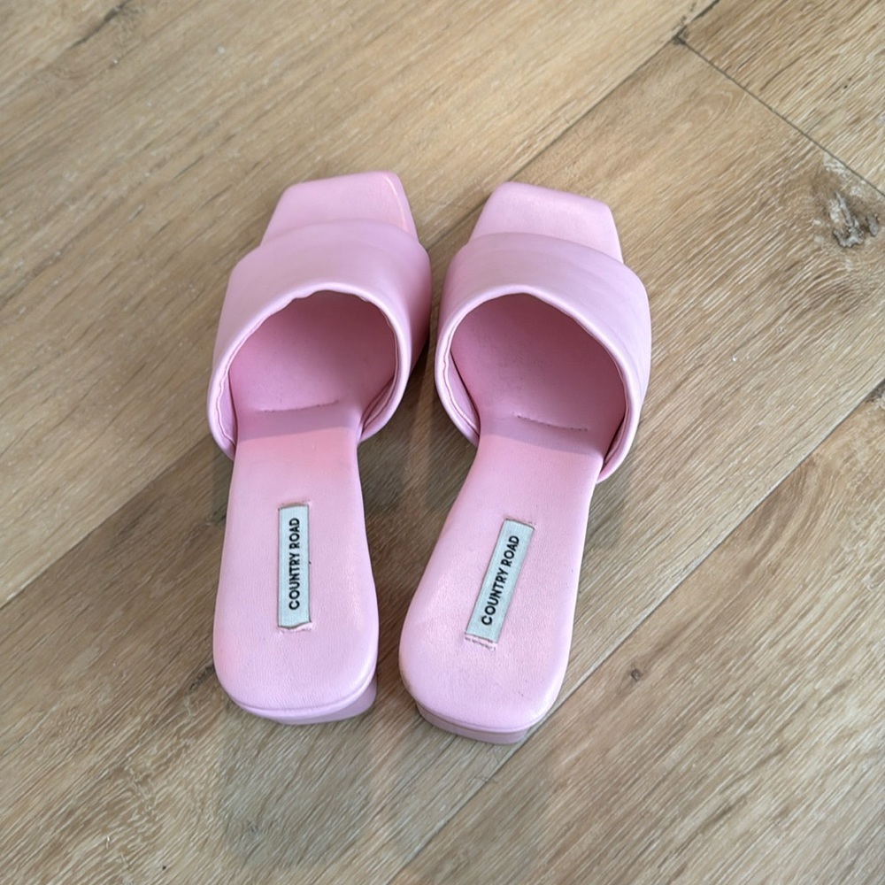 Pink block heel sandals